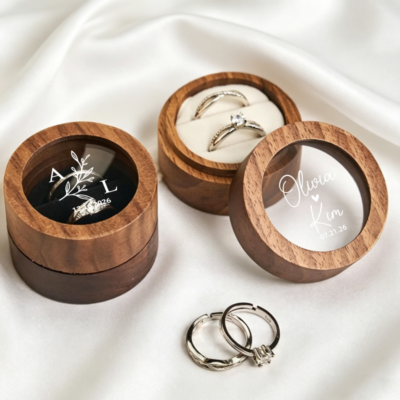 Wood Ring Blank - Персонализированная круглая деревянная коробочка для обручальных